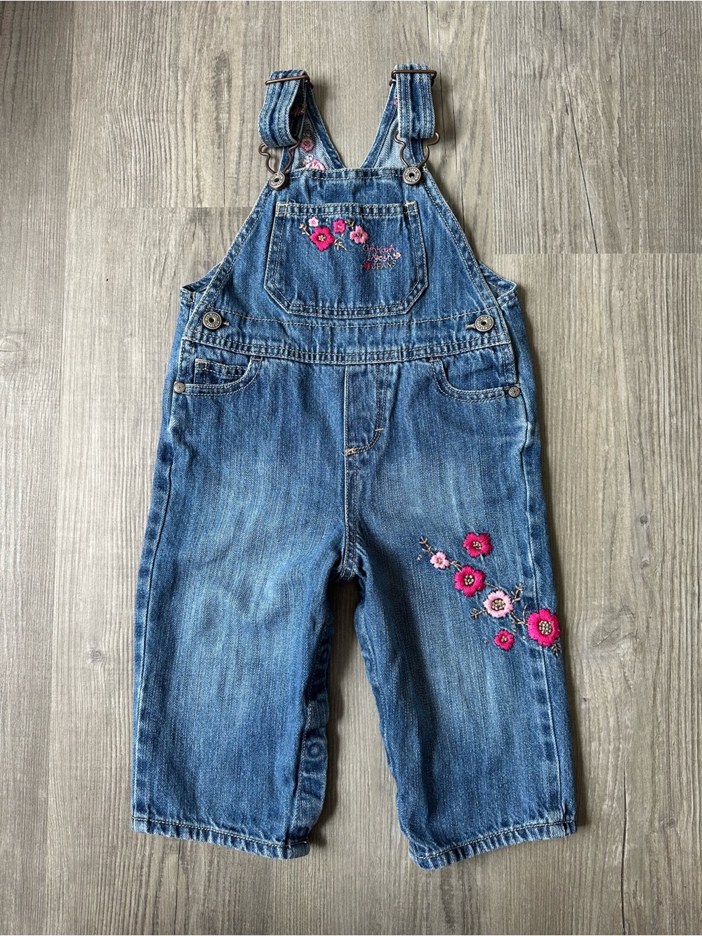 Oshkosh Denim Floral Embroidered Kids Overalls - Blue 18m